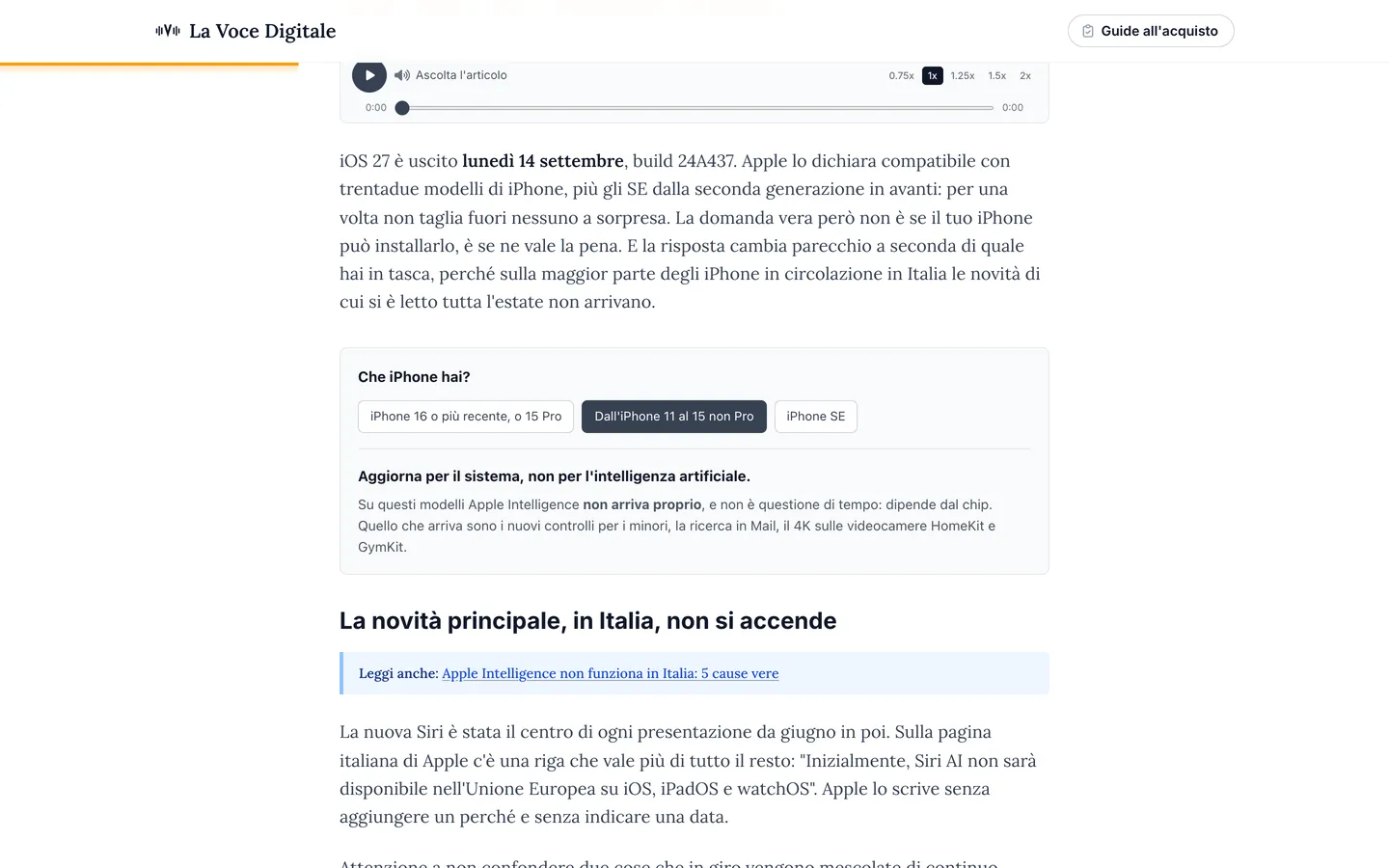 Schermata di La Voce Digitale da computer: il widget nell'articolo