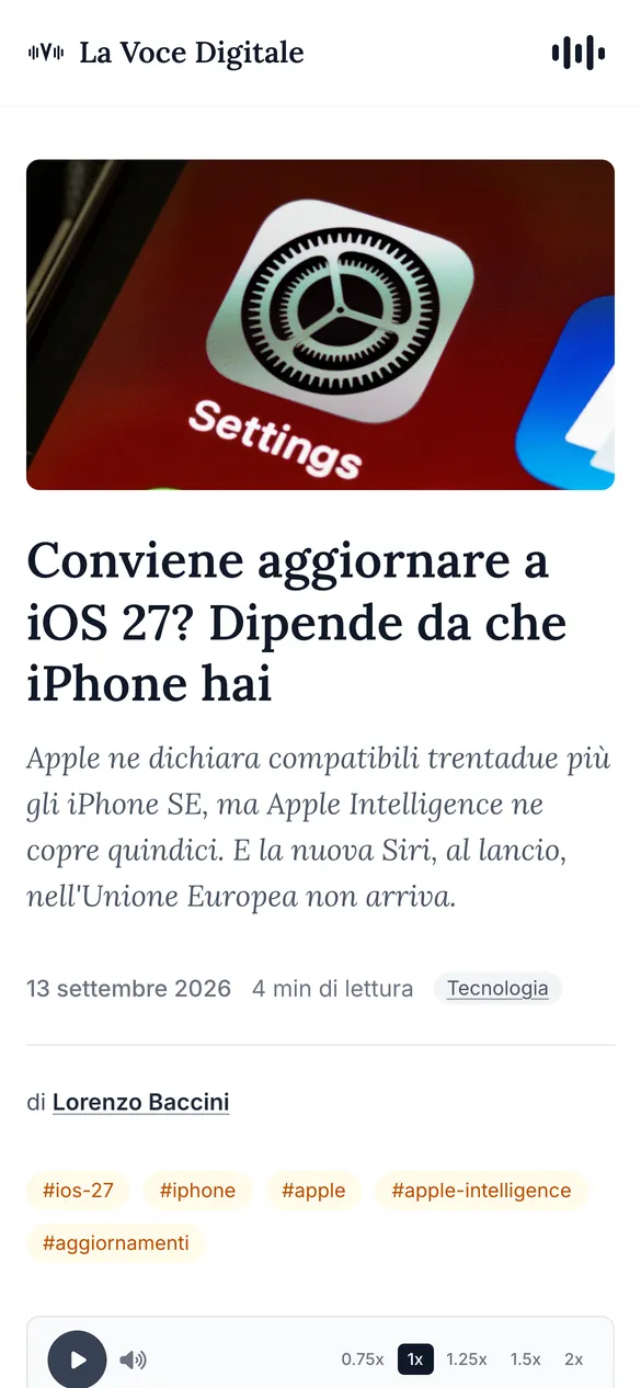Schermata di La Voce Digitale da telefono: articolo